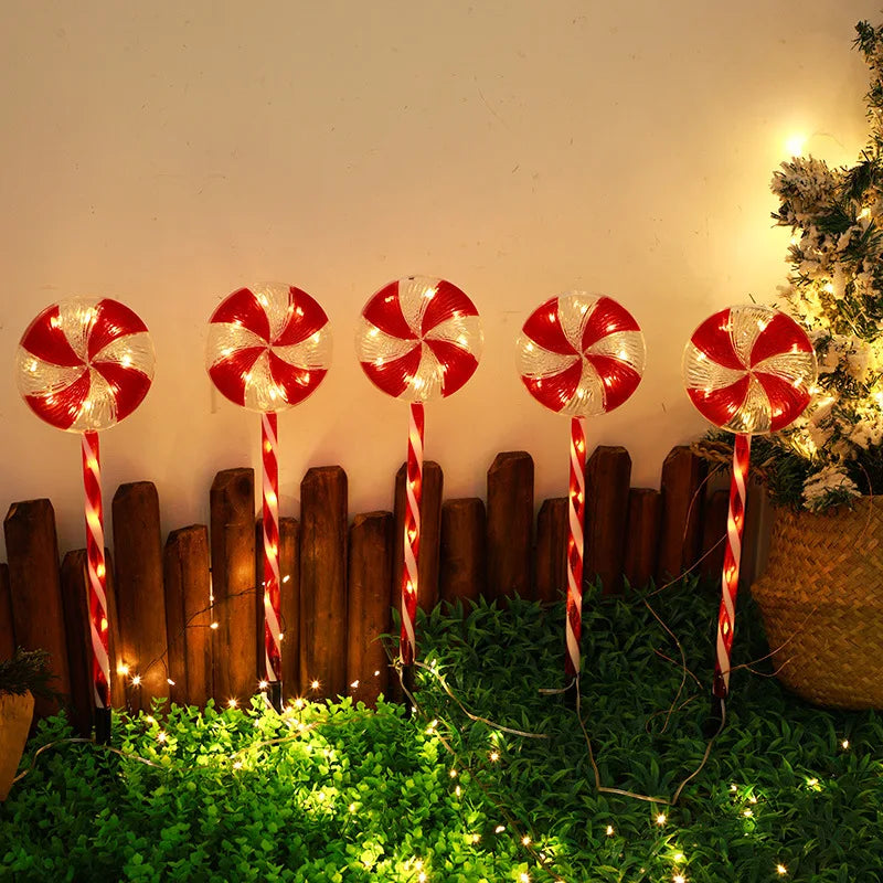 Lollipop Lights Christmas Outdoor 5 Pack Candy Cane Lights Outdoor Pathway 8 Modes Solar Peppermint Lights Yard Garden Vue