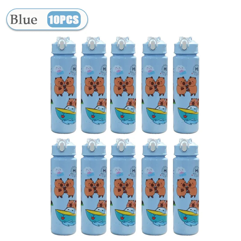 1-10PCS Cartoon Capybara Leak Proof Straw Cup with Braided Handle for Holiday Camping Picnic School Gift Portable Drinkware Vue 601-700ml Blue-10PCS