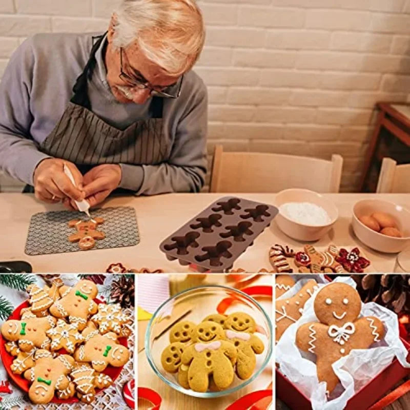 6-Cavity Gingerbread Man Silicone Mold for Christmas Chocolate, Suitable for Chocolate, Muffins, Candy, Cupcakes, and Baking Vue