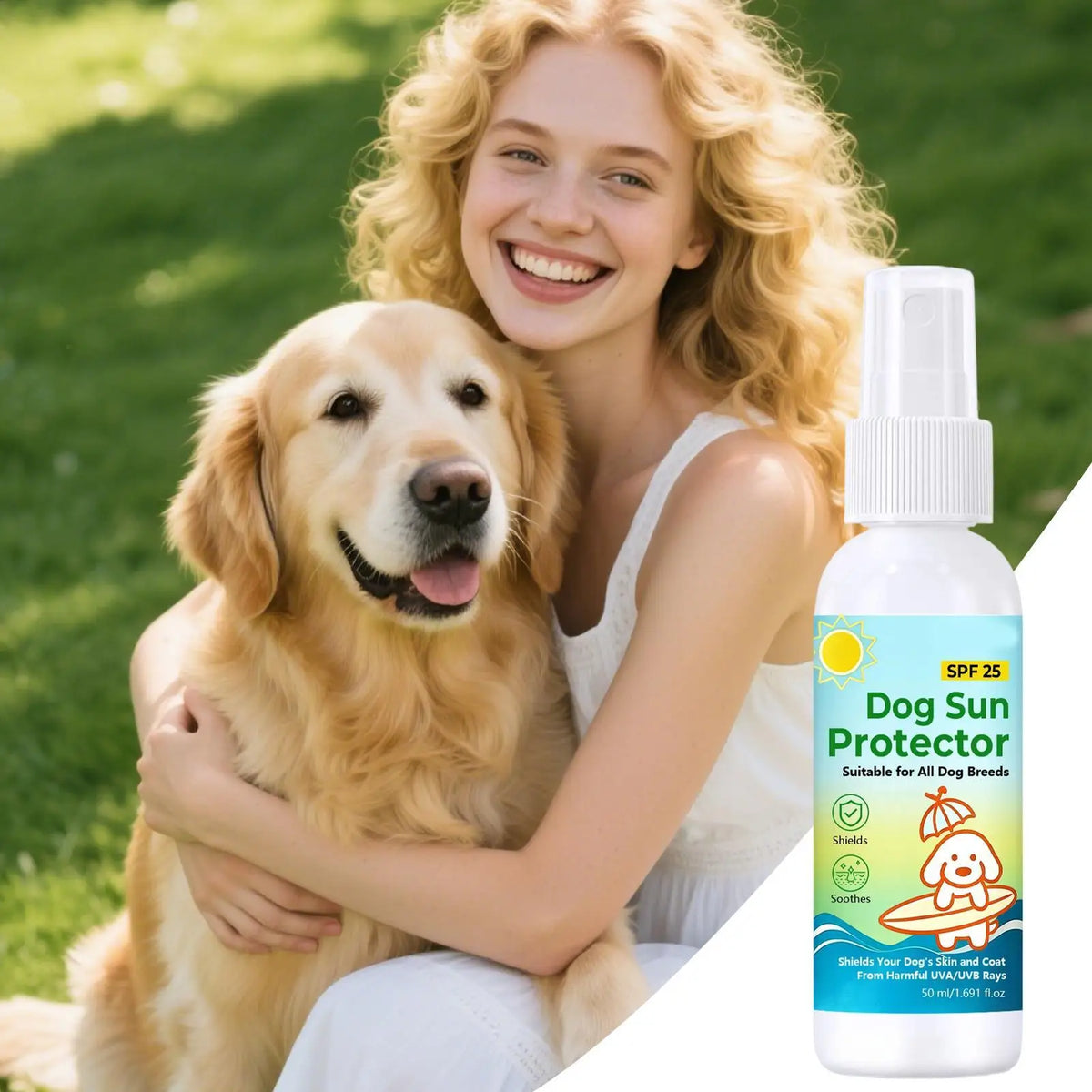 50ml Dog Sunscreen Spray SPF 25 UV Defense Body Sun Protection for Outdoor Beach Camping Hiking Park Backyard Travel Vue