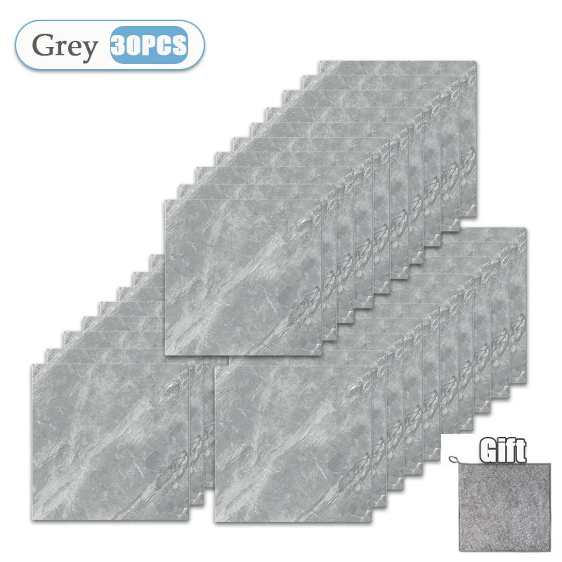 10-50PCS Thickened Self-adhesive Decor Wall Sticker Marble Tile Floor Sticker PVC Waterproof Toilet Kitchen Wall Sticker Bedroom Vue Grey-30PCS