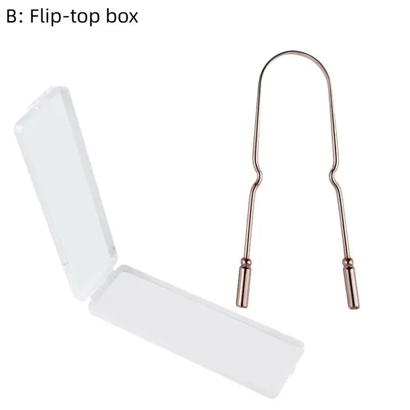 Stainless Steel/Pure Copper Tongue Scraper With Storage Box Oral Cleaner Brush Fresh Cleaning Hygiene High Quality Tongue Scrape Vue B Rose Gold