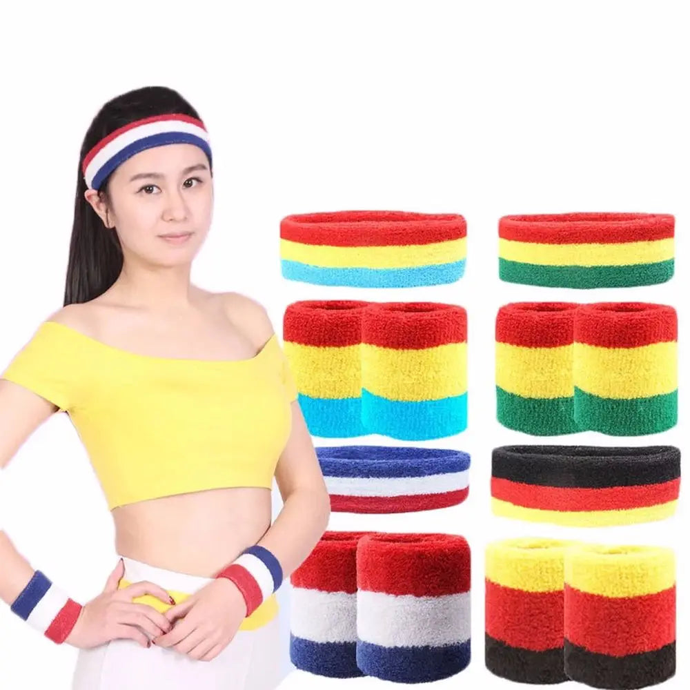Sport Basketball Men/Women Tennis Fitness Headband +Wristbands Towel Sweat Bands Sport Wristbands Wrist Support Vue