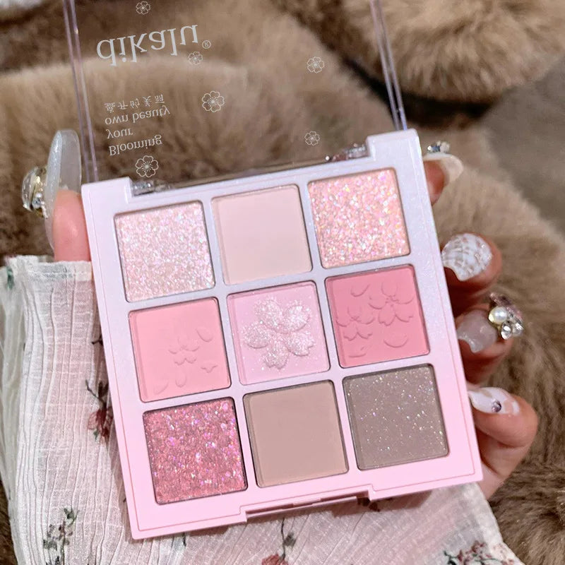 New Nine-color Eyeshadow Palette Rose Pink Nude Brown Low Saturation Pearly Matte Glitter Eye Shadow Long-lasting Eye Makeup Vue