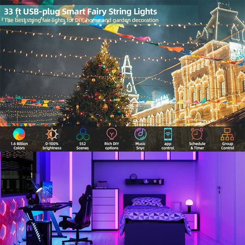 Smart WS2812B RGBIC USB LED Fairy String Light Dream Color Music Sync Waterproof String Lamp For Home Holiday Party Decor Vue