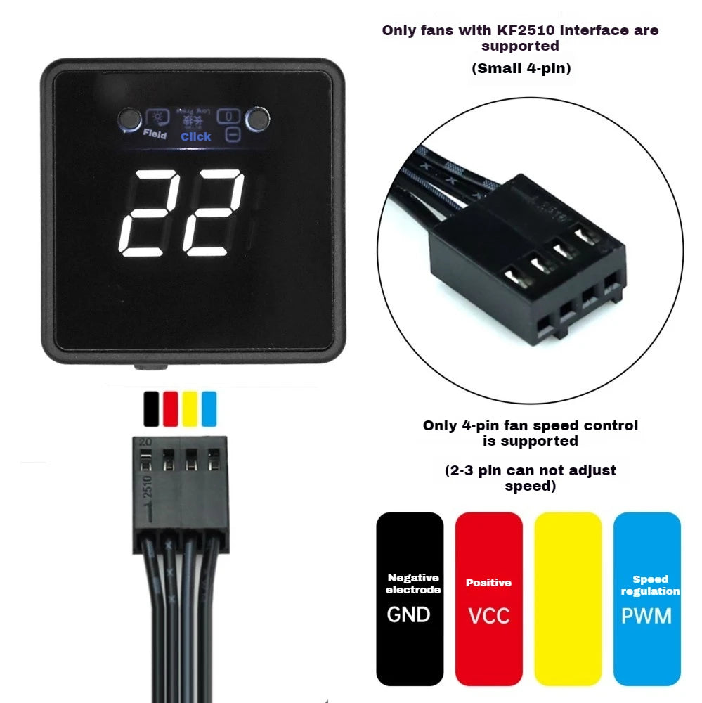 DC5/12/24V 4Pin Fan PWM Speed Controller Digital Display Speed Regulator with Remote Control Speed Gonvernor for DIY PC Cooling Vue