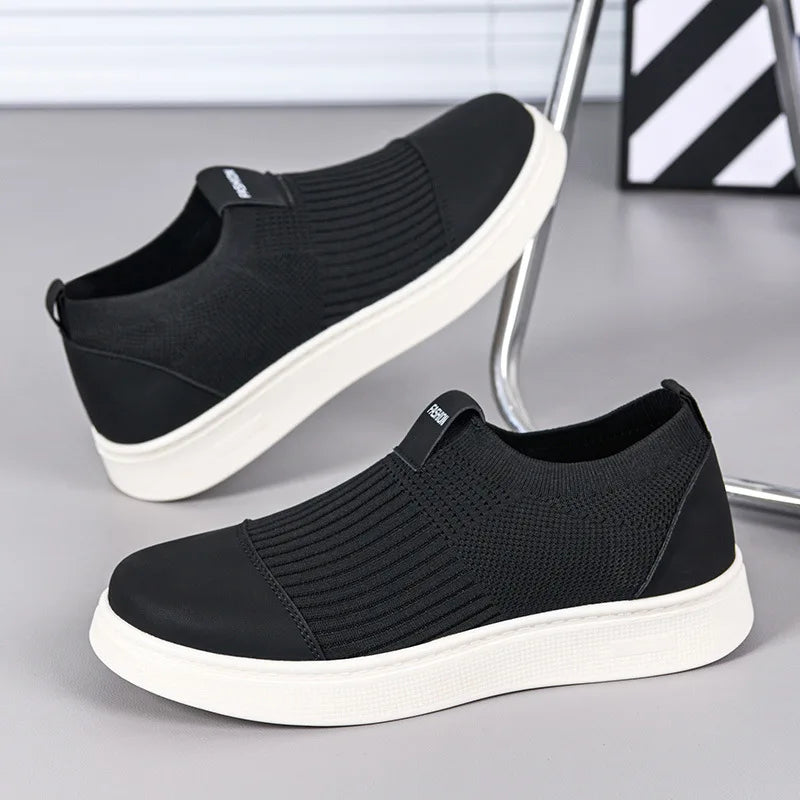 Men's Slip-On Mesh Canvas Sneakers – Breathable Board Shoes Slip-On Canvas Sneakers Vue 02-Black 41