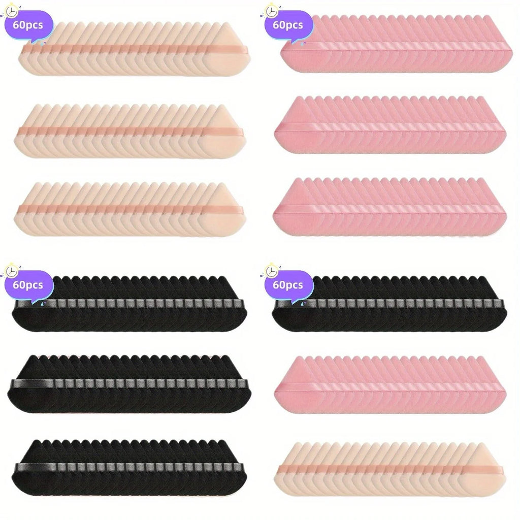 60Pcs Velour Powder Puff Set - Triangle Face/Body Blenders for Loose Powder & Foundation| Ultra Contour Sponges for Eyes/Corners Vue