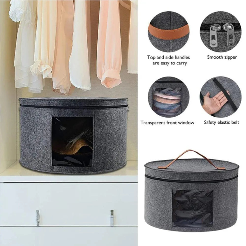 Felt Hat Storage Bucket,Portable Pressure and Dirty Travel Storage Bag,Perspective Clothing Toy Storage Bag Hat Storage Box Vue