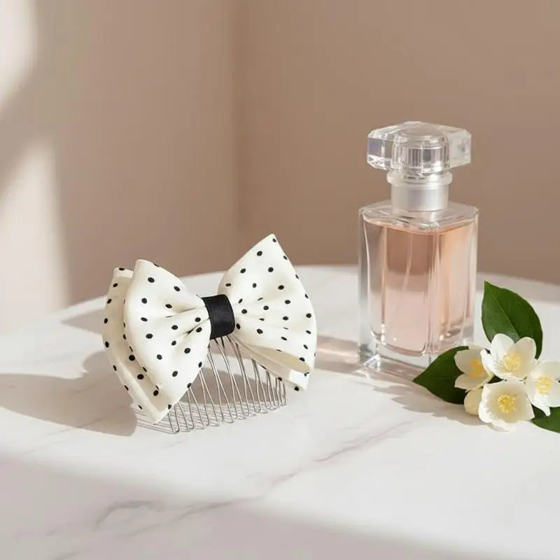 1 Pcs Polka Dot Bow Hair Combs Adorable Non Slip Metal Teeth For Daily Wear Parties Weddings Hair Styling Vue