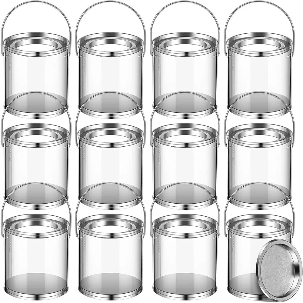 12pc Paint Cans Clear Small Empty Cans with Lids Mini Transparent Bucket with Lid Art Can Containers for Crafts Candy DIY Decor Vue Default Title