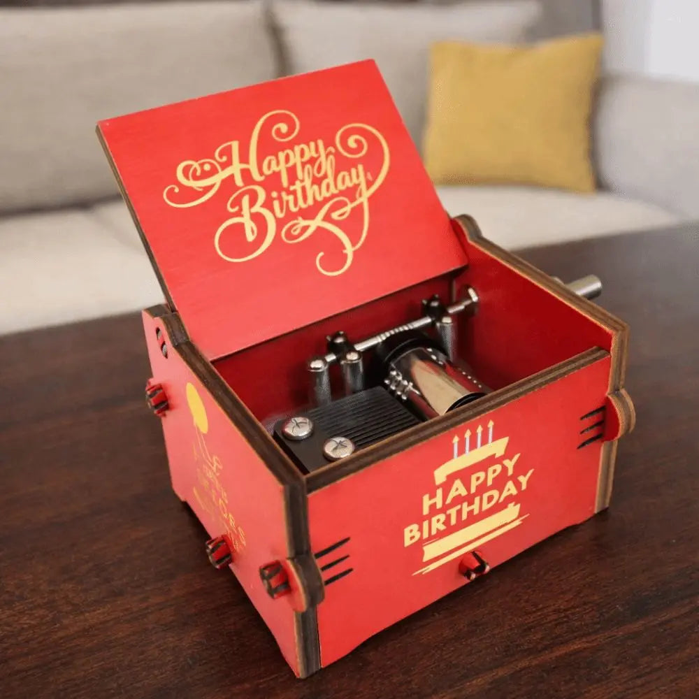 UV Painting Birthday Music Box Retro Laser Engraving Hand Crank Music Box Mechanical Spring Wooden Music Box Holiday Gifts Vue