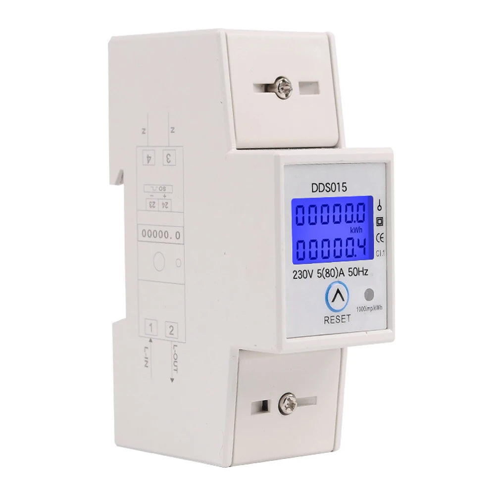 DDS015 5-80A 230V 50Hz Single Phase Energy Meter Watt Meter Household DIN Rail Mounting Digital LCD Electric Energy Power Meter Vue
