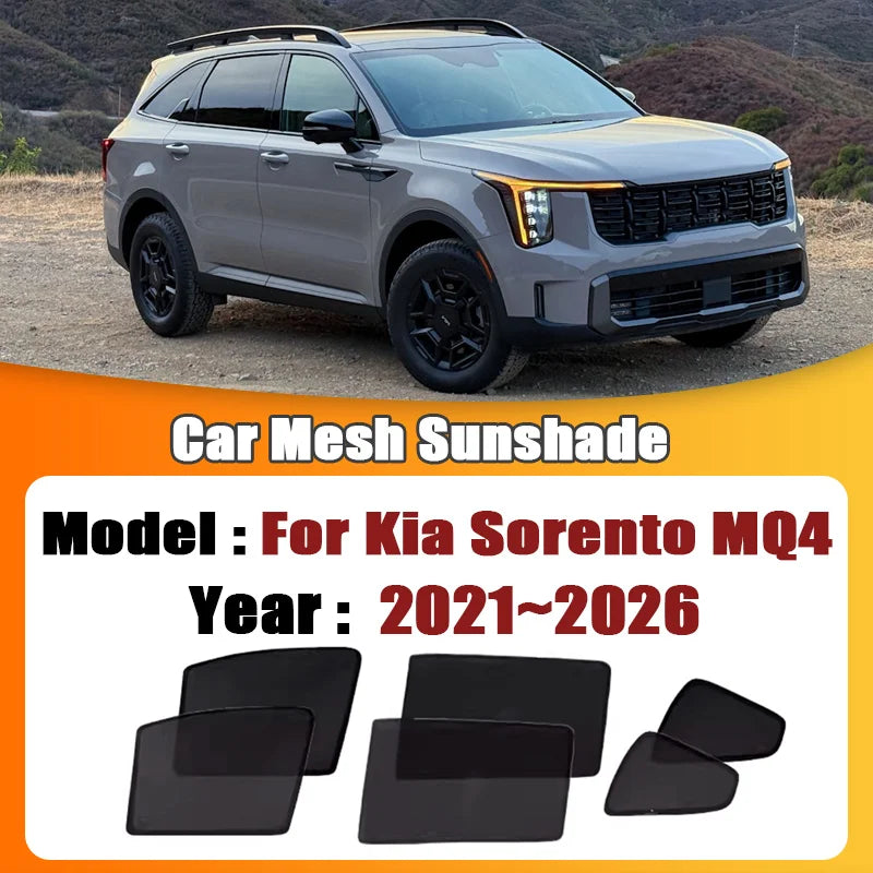 For Kia Sorento MQ4 2021 2022 2023 2024 2025 2026 Car Mesh Sunshade Magnetic Window Sun Visor Privacy Curtains Car Accessories Vue