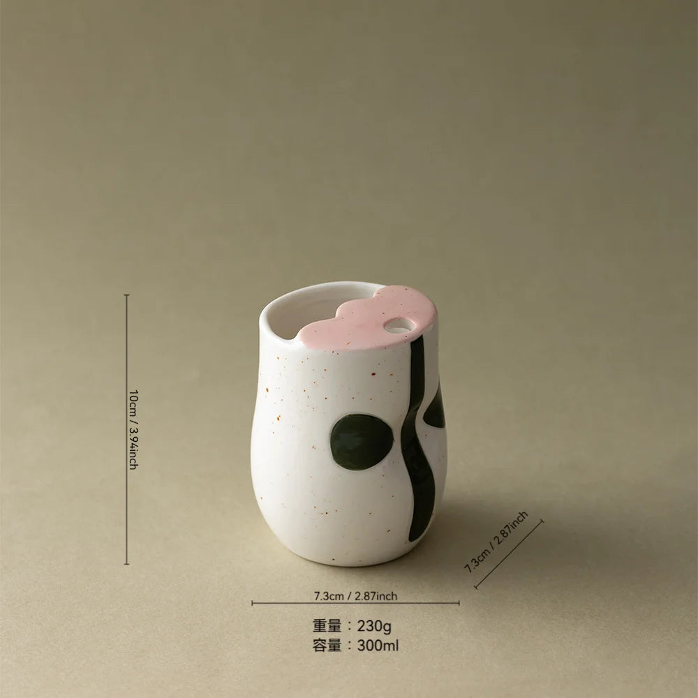 Hand Painted Ceramic Mug With Straw Floral Nordic Minimalist Cute Cup For Home Table Office Desk For Women Christmas Gift Vue A1