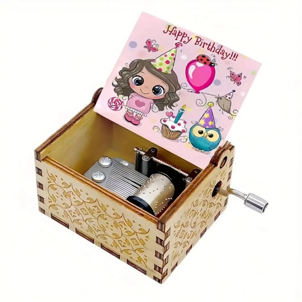 UV Painting Birthday Music Box Retro Laser Engraving Hand Crank Music Box Mechanical Spring Wooden Music Box Holiday Gifts Vue
