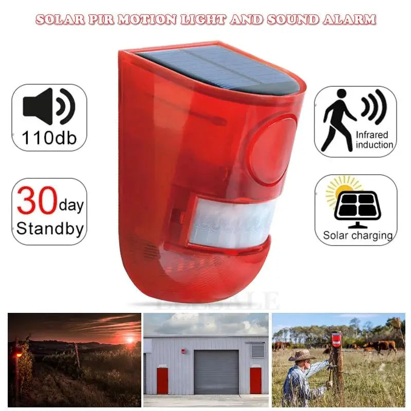 Solar Infrared Motion Sensor Alarm Motion Detector Siren Strobe With 110db Siren Strobe Light Home Garden Security Alarm System Vue
