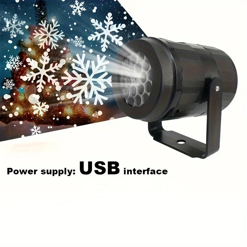 1pc LED Snowflake Projection Light, USB Powered Rotating Snowflake for Christmas,Halloween,Simulating Winter Snow, Passion Party Vue WHITE