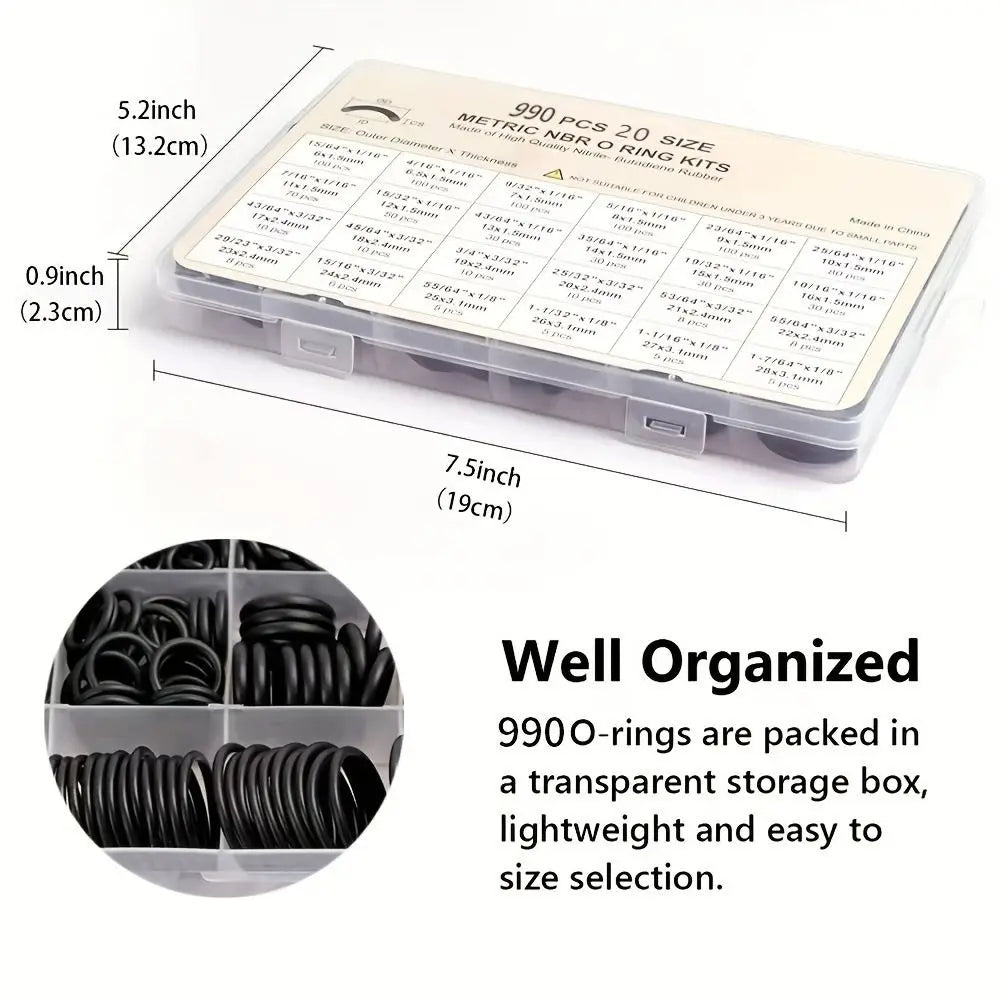 990pcs Kit Air Conditioning O Ring Kit Durable Wear-resistant Seal Rubber O-Rings High-pressure Maintenance Vue