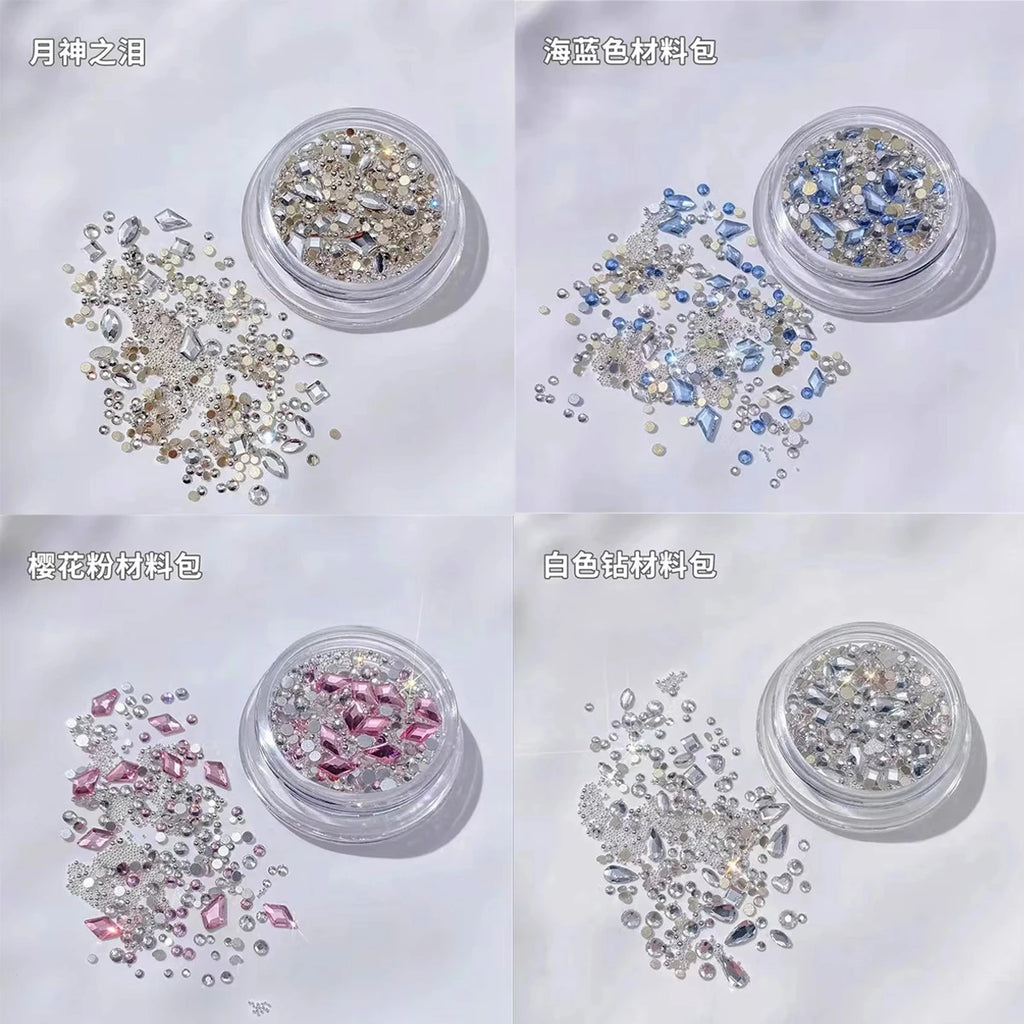 1/4pcs Nail Accessories Set Multi Shape Crystal Pink Water Diamond Round Bead Diamond Jewelry Nail Art Creation Decoration Vue