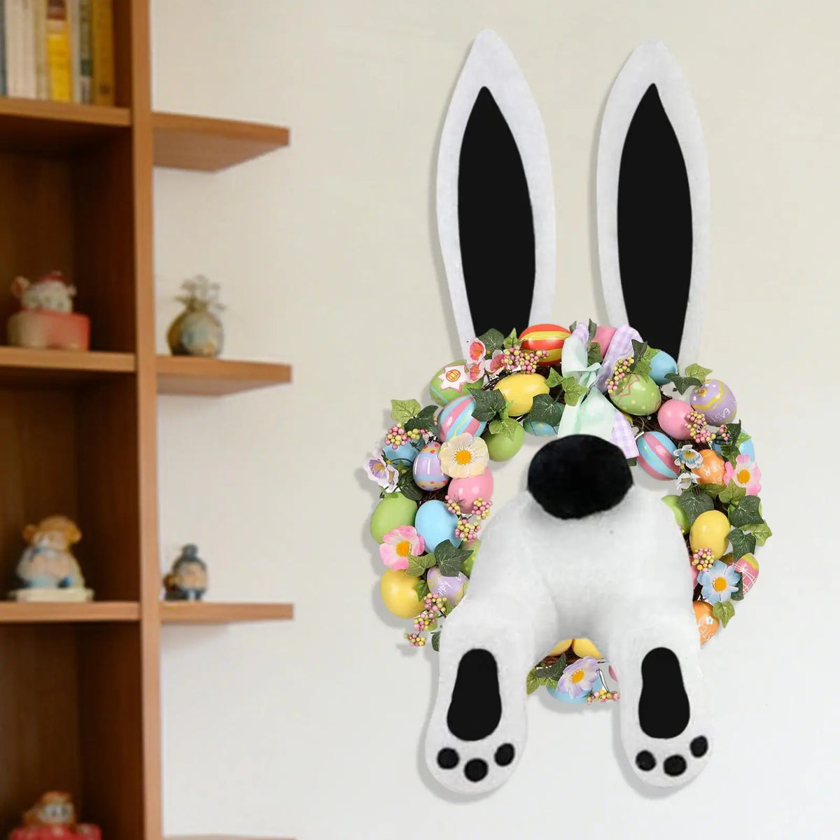 Bunny Wreath Attachment Bunny Butt with Ears Hangable Easter Front Door Wreath Attachment for Spring Holiday Party Indoor Vue
