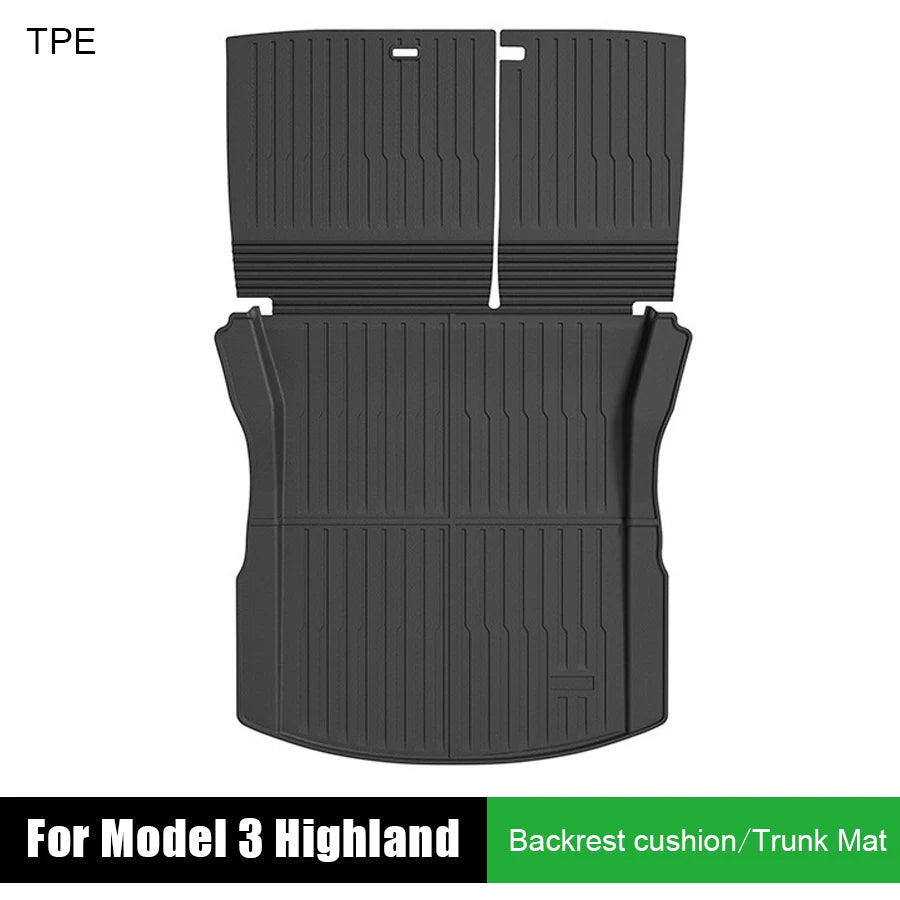 TPE Trunk Mats For Tesla Model 3 2021 2022 2023 Wear-resistant Waterproof Back Backrest Seat Mat Protective Car Accessories Vue 3 Highland