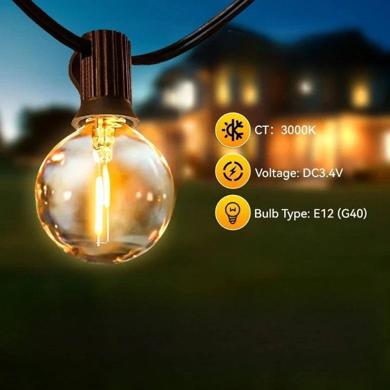 LED String Lights Bulbs 21Meter G40 Globe Lights Outdoor Garden Patio Waterproof Decoration Solar Power Garland Wedding Lighting Vue