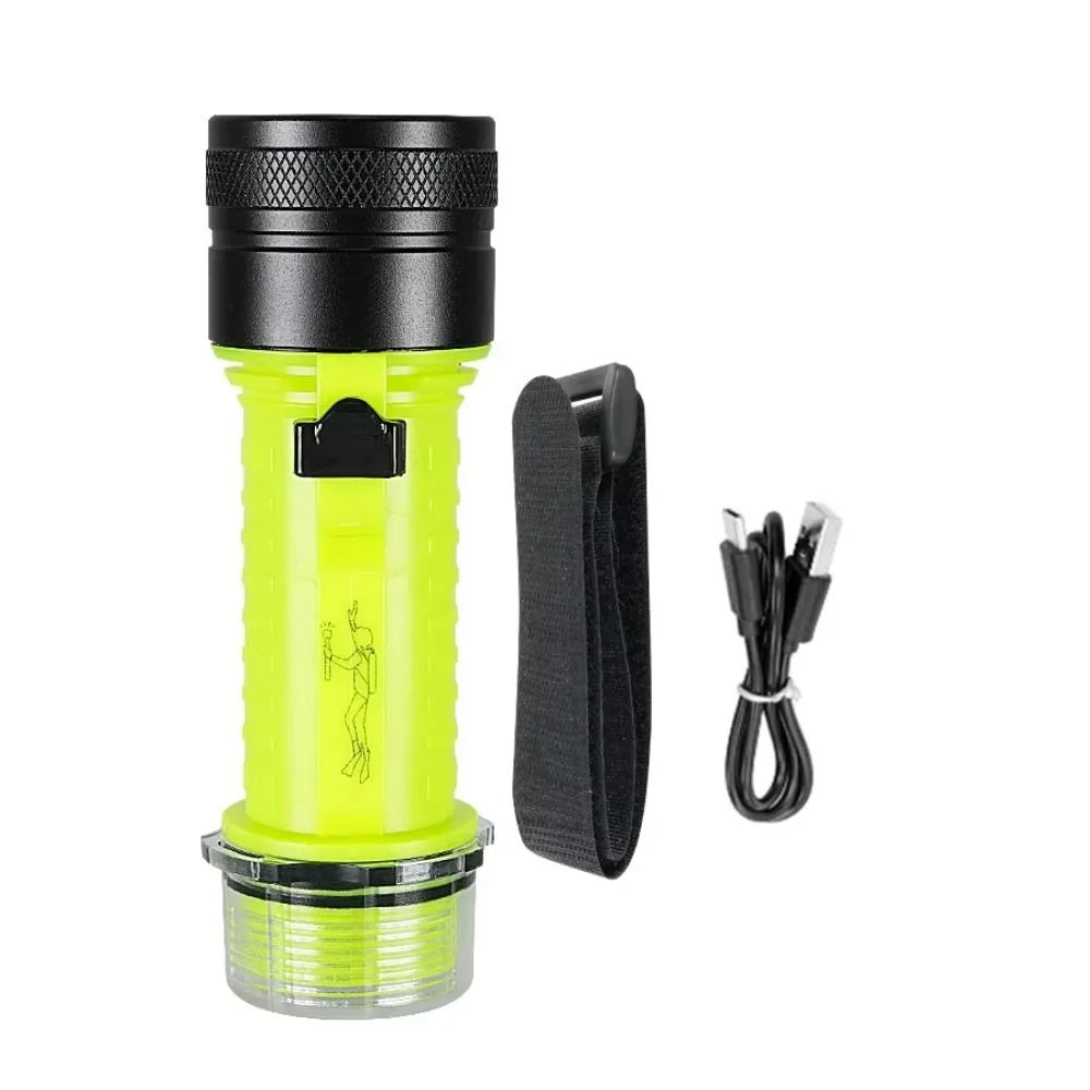 Super Bright Diving Flashlight Type C Rechargeable XHP50 LED Dive Torch Adjustable Focus High Power Underwater Torch Vue Green