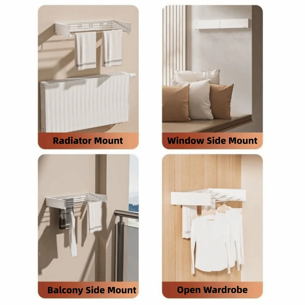 Carbon Steel Invisible Clothes Drying Rack 5 Rods Wall Mounted Hidden Drying Rack Space Saving 60CM Clothesline Pole Hanger Vue