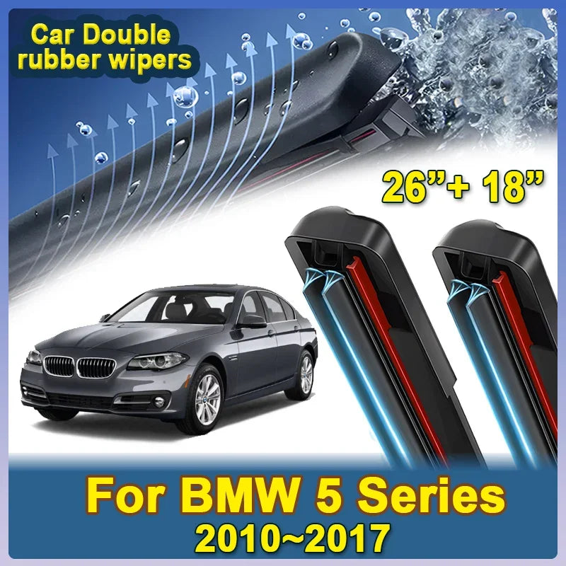 Double Rubber Strip Wiper For BMW 5 Series F10 F11 F07 2010~2017 Boneless Frameless Front Wiper Blades Brushe Auto Accessories Vue