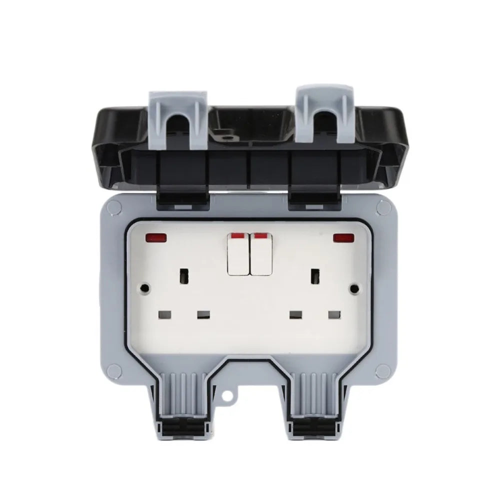 Waterproof Design Wall Switch Socket UK Plug USB Port Electrical Outlet IP66 Waterproof Dust Proof Power Socket Box Vue UK Double