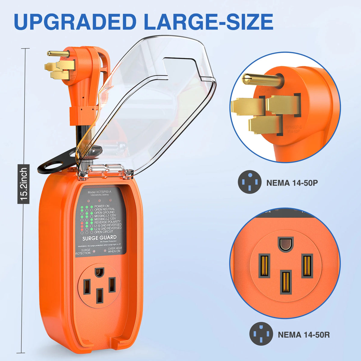Nilight 50Amp RV Surge Protector Circuit Analyzer 4200 Joules Voltage Monitor High Low Spikes 125V/6250W ETL Listed with Extension Cord for RVs Camper Van Vue