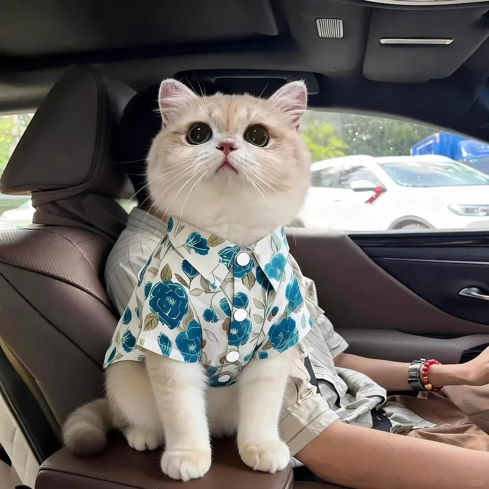Flower Pattern Dog Shirt Breathable Thin Cat T-Shirts Soft Fabric Collared Style Dog Cooling Vest Outdoor Activities Vue