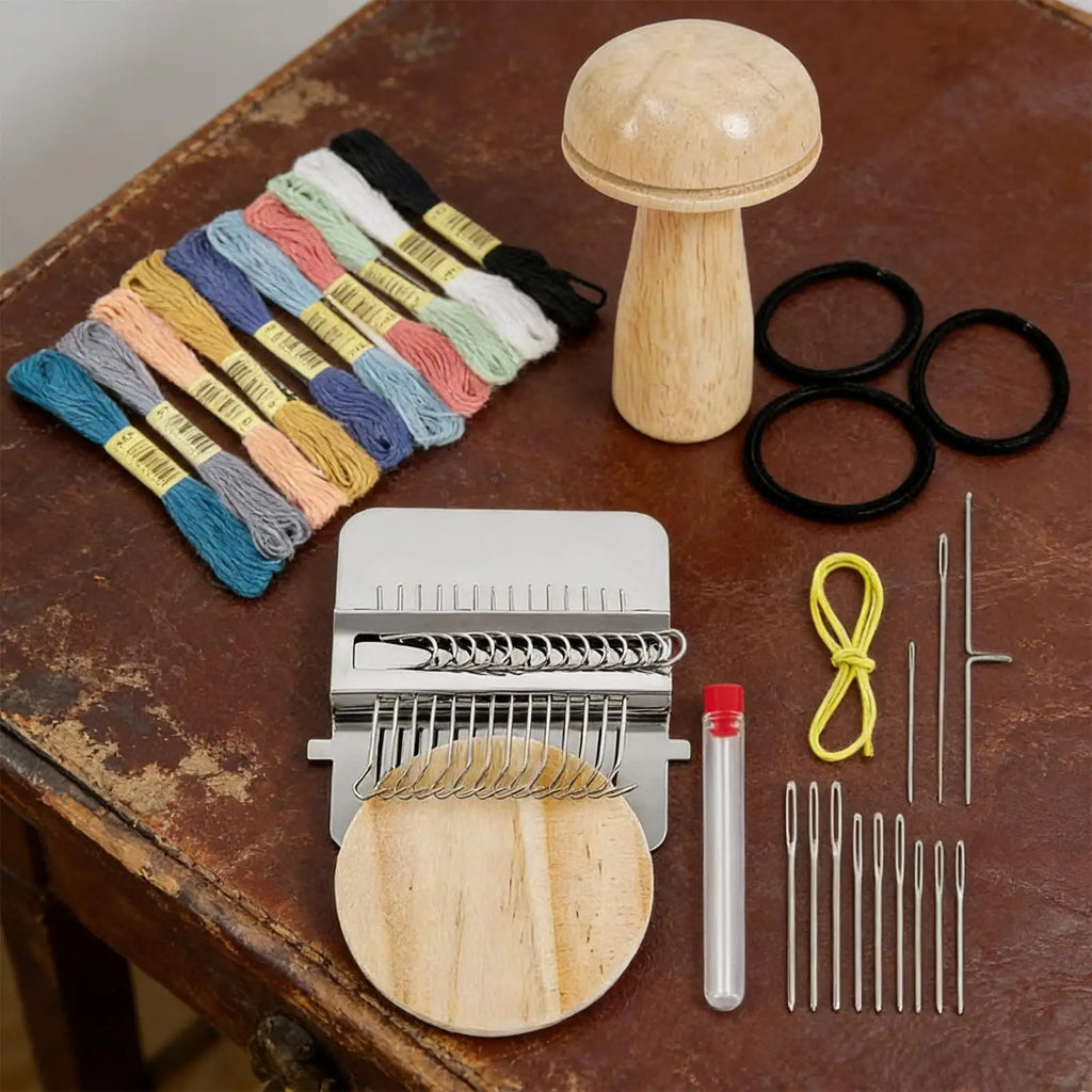 Mushroom Darning Kit Portable Multifunctional Quick Wood Mushroom Darner Patch Work Weaving Looms Tool for Sewing Repair Craft Vue