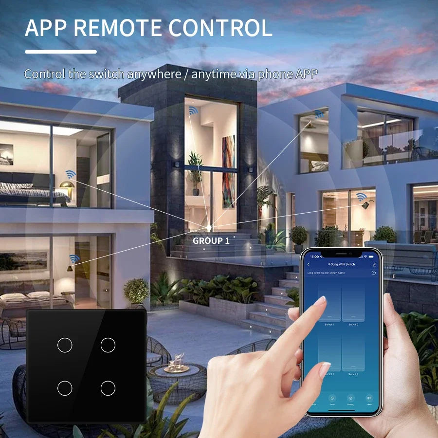 Tuya WiFi Smart Switch 4x4 Size Touch Sensor Brazilian Specification 4/6 On Wall Light Switch Alexa Google Home Voice Control Vue