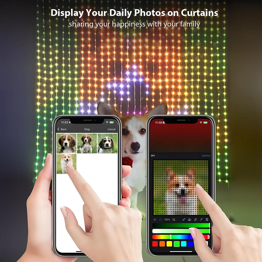 400LEDs Smart Curtain String Light Bluetooth APP Control Christmas Fairy Light DIY Picture Display Garland Party Wedding Decor Vue