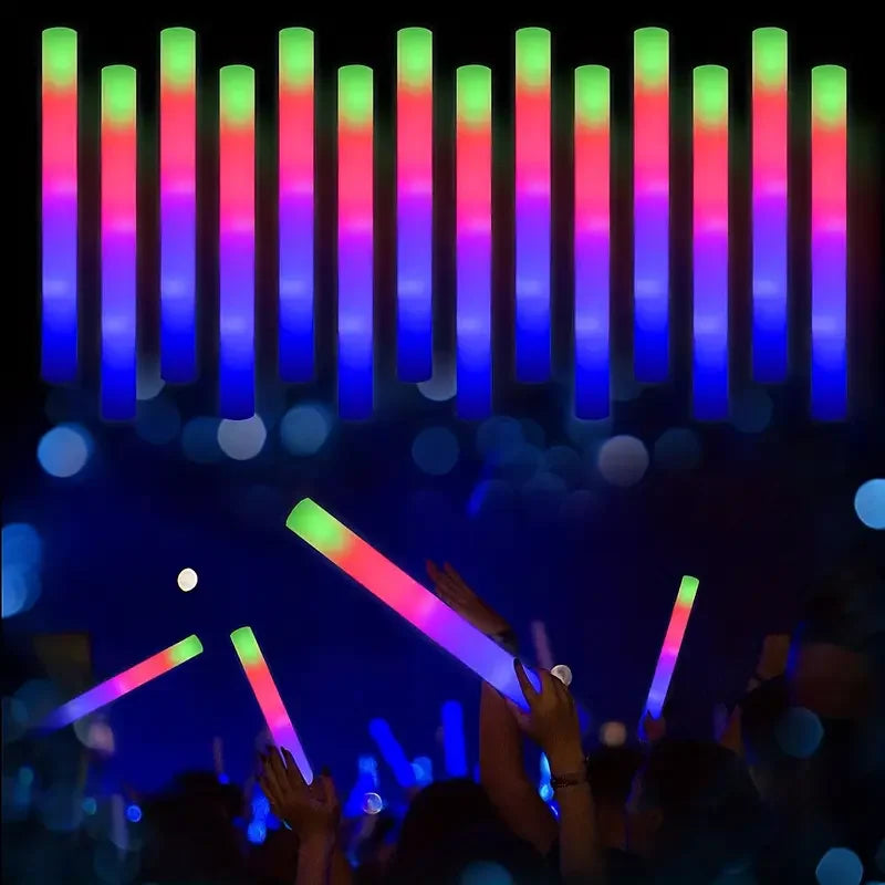 10PCS Sponge Glow Stick Light Up Neon Fluorescent LED Flashing Bar for Event Support and Cheer Night Party Light Stick Vue