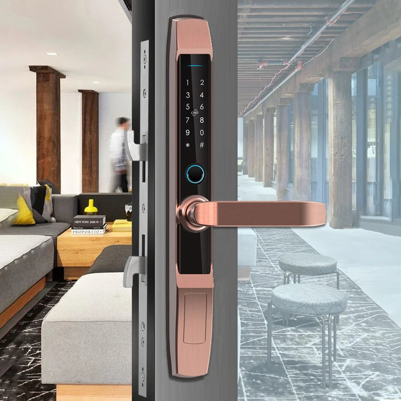 Zinc Alloy Tuya Smart Home Fingerprint Lock With Tuya Wifi APP IC Card Code Keyless Smart Electronic Aluminum Sliding Door Lock Vue