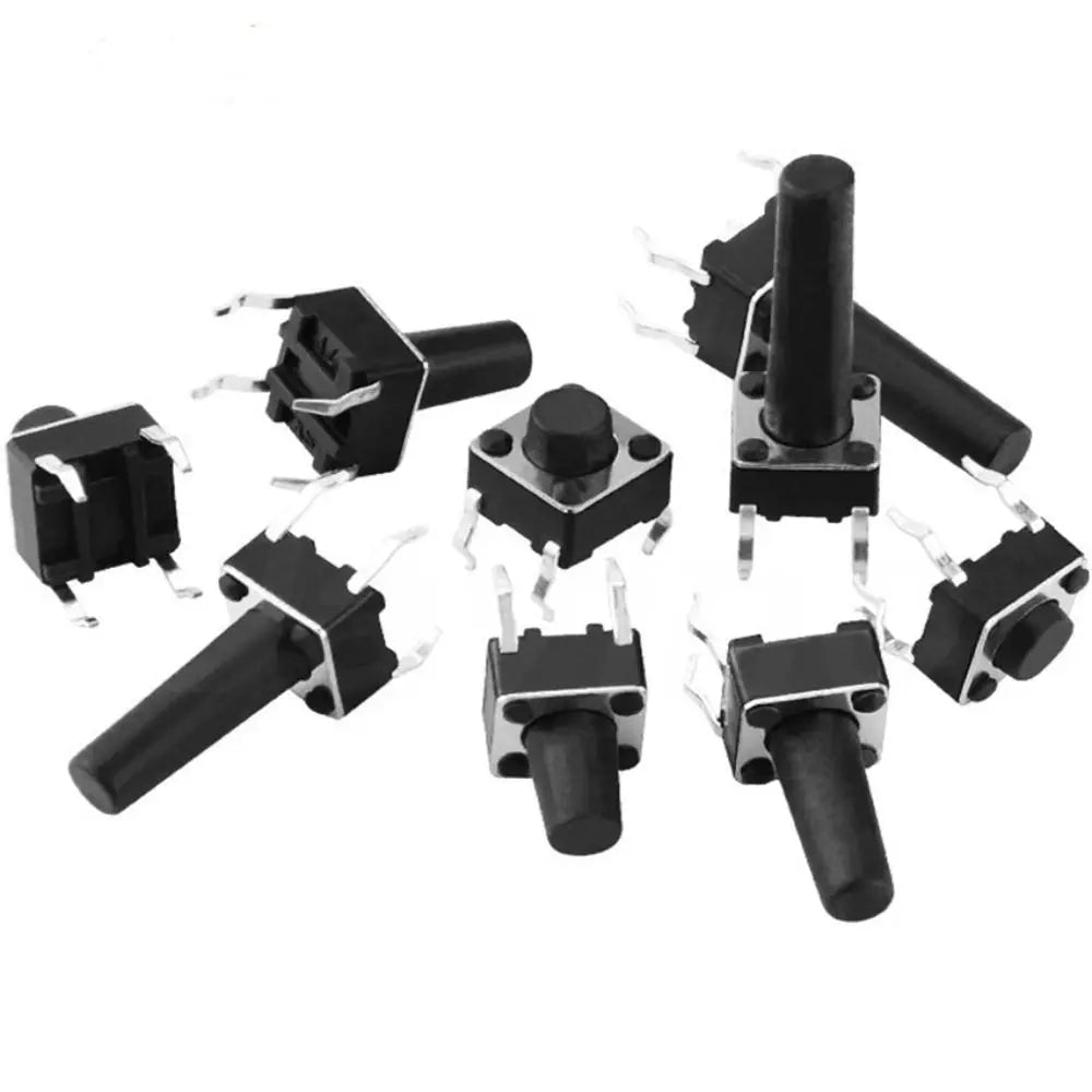 200pcs 6*6 Size Key Switch Kit Tactile 4 Feet Tact Push Button Switch PCB Mixed Touch Buttons Universal Switch Vue