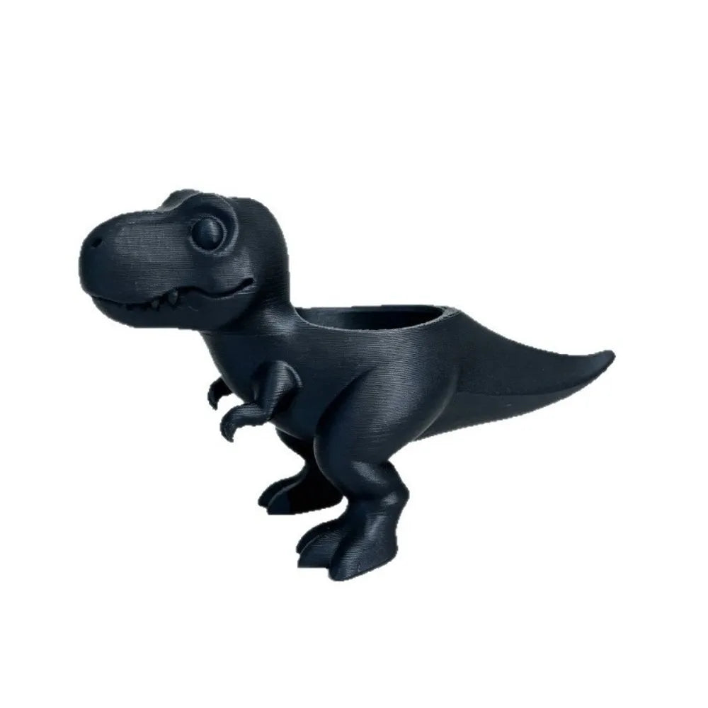 Dinosaur Statue 3D Printed Dinosaur Flowerpot Funny Desktop Decor Mini Potted Planter Ornaments T-Rex Plant Pot Home Vue Black