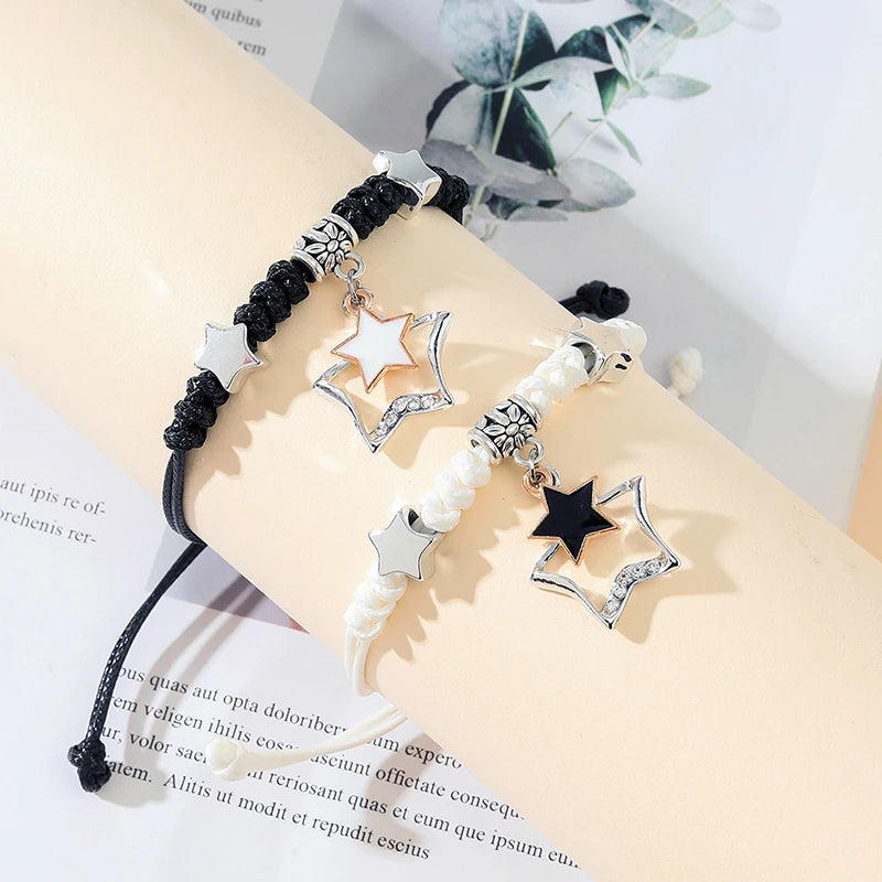 Handmade Woven Pentagram Couple Bracelet with Card, Versatile Hand Rope Gift for Women Vue