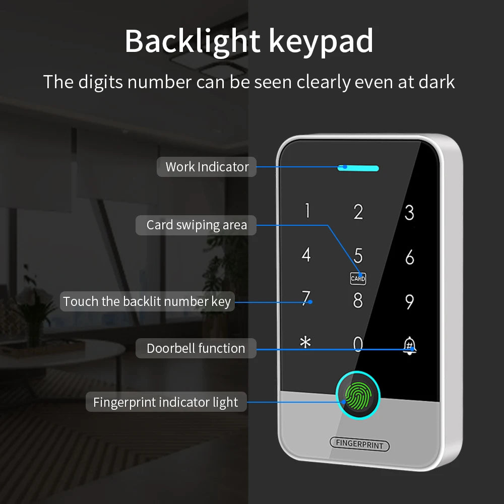 IP67 Access Control Door system Tuya RFID 125K 13.56Mhz NFC Bluetooth Fingerprint Keypad work with Wifi Gateway M1 Remote Unlock Vue