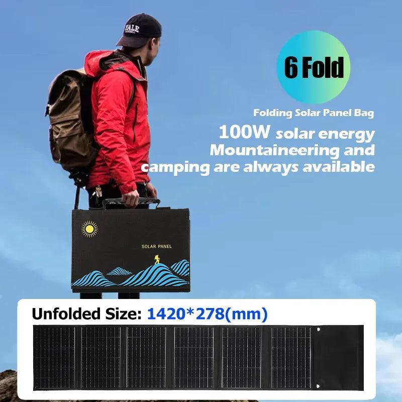 Folding Solar Panel Bag 60W 80W 100W Solar Power Bank with Fast Charge Via Dual USB+DC Output Waterproof for Outdoor Adventures Vue