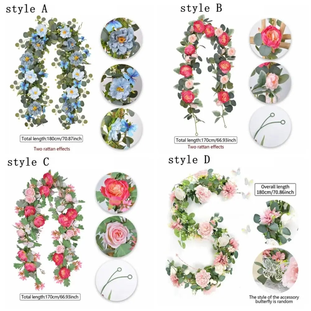 Romantic Artificial Eucalyptus Leaf Vine Handmade Realistic Simulation Flower Vine Plastic Lifelike Butterfly Rattan Decor Vue
