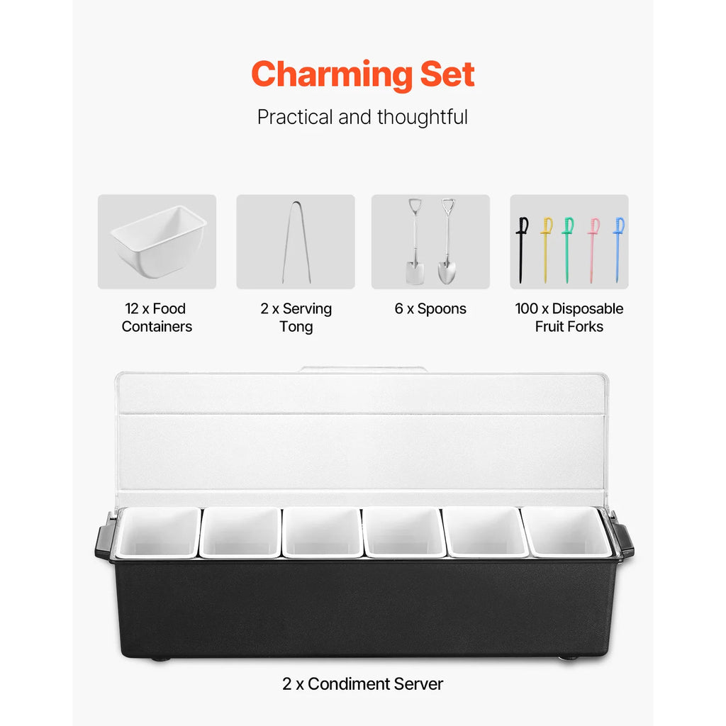 Ice Cooled Condiment Server 5/6 Compartments | Bar & Taco Caddy Chilled Condiment Server Vue