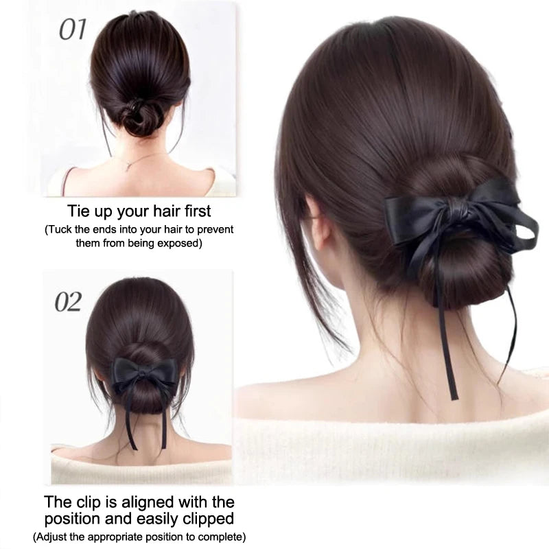 Low Bun Wig Hair Clip-In Messy Bun Hairpiece Straight Hair Extension For Effortless Updo Synthetic Claw Messy Hair Bun For Women Vue