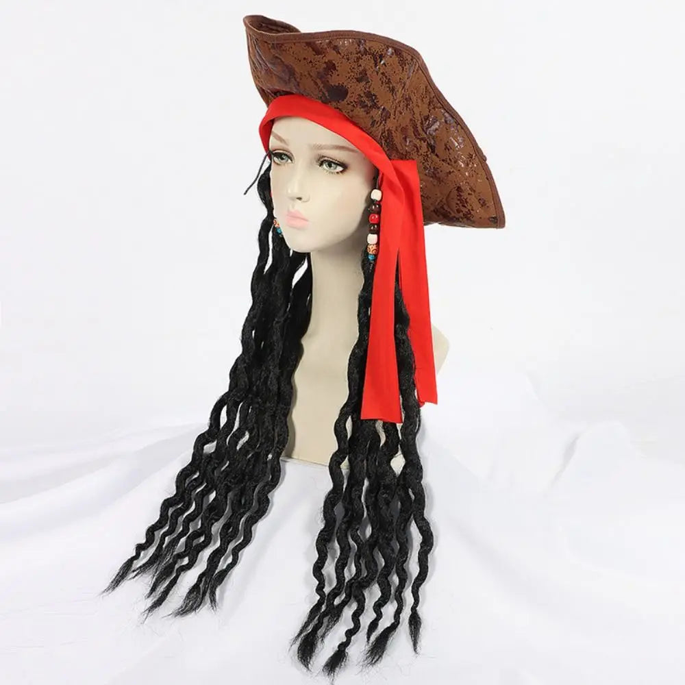 Masquerade Curly Hair Pirate Hat Stage Performance Synthetic Fibers Captain Cos Wig Role Play Black Long Cosplay Wig Halloween Vue