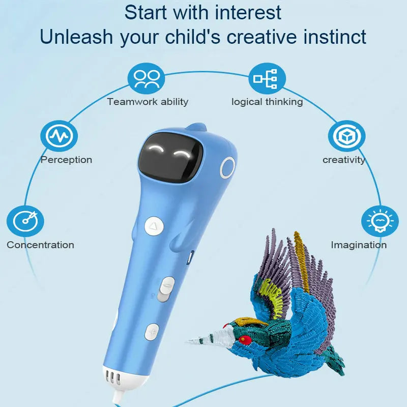 3D Printing Pen Low Temperature Built-in Battery Voice Broadcast 1.75mm PCL Filament 3D Pen Drawing DIY For Kids Grils Boys Gift Vue