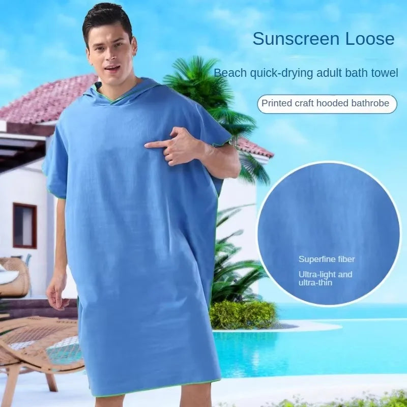 Microfiber Bathrobe Towel Hooded for Adult Swimming Beach Bath Towel Quick Dry Absorbent Wearable Robe with Sleeves Vue