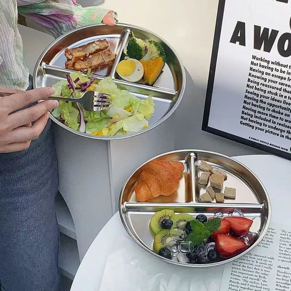 304 Stainless Steel Portion Control Plates Round Divided